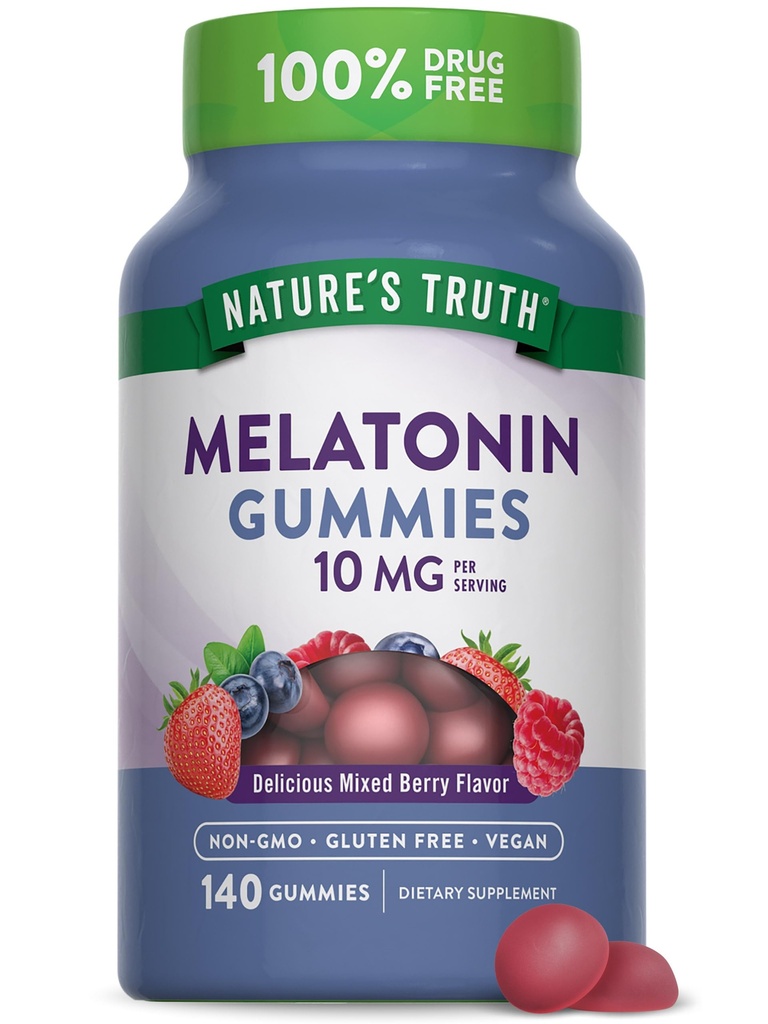 Looduse tõde Melatoniin Gummies | 10mg | 140 Count | Berry Flavor | Vegan, Non-GMO & Gluteeni tasuta toidulisand täiskasvanutele