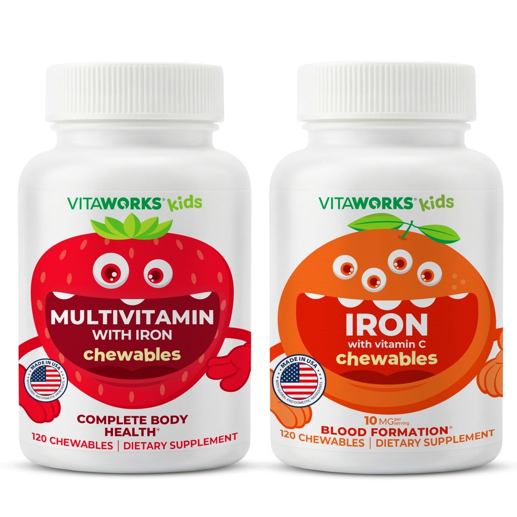 Lapsed Multivitamiini närimistables + Raud 10mg + C-vitamiini närimistables Bundle