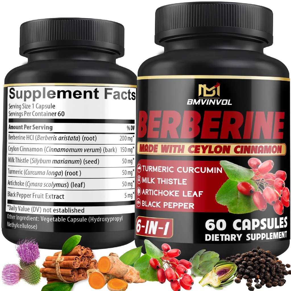 Berberine täiendada Ceylon kaneel, kurkum, artišokk, piimaohakas - Berberine HCl täiendus pillid - 60 kapslit [2-kuu pakkumine]
