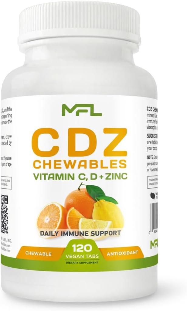 C D Z CHEWABLES | C-vitamiin, 1000 mg | D3-vitamiin, | tsink, | GMO- ja gluteenivaba | 120 taimset närimistabletti | 120 serveerimist