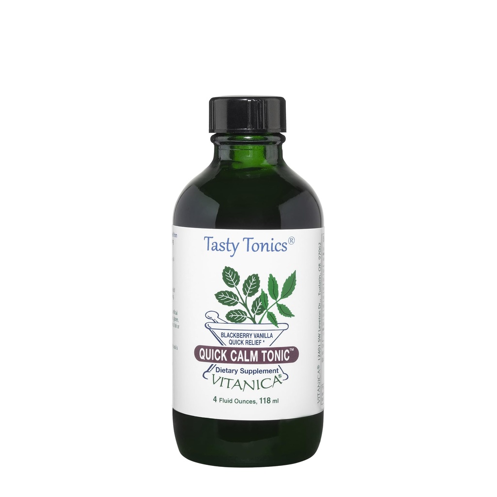 Vitanica Quick Calm Tonic - Stressitoetuslisa - Taimne täiendus koos lavendli, Valerian Juur, Kava Juur & Passionflower Herb - BlackBerry Vanilla - Pro Logo - 4 Fl Oz (118 ml)