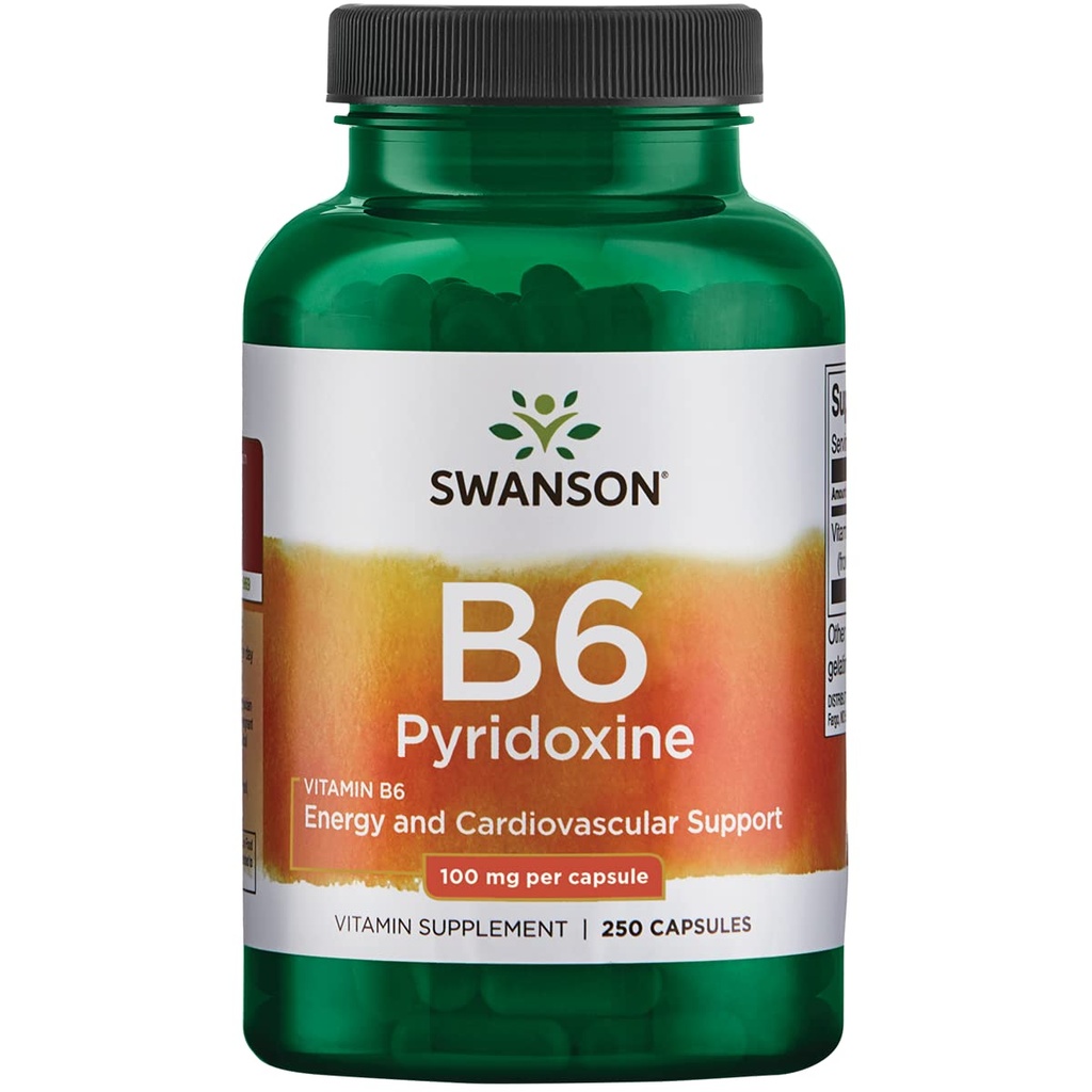 Swanson B6 püridoksiin - vitamiinilisand, mis edendab südame-veresoonkonna tervist ja energia ainevahetust - looduslik valem, mis soodustab üldist heaolu - (250 kapslit, 100 mg iga)