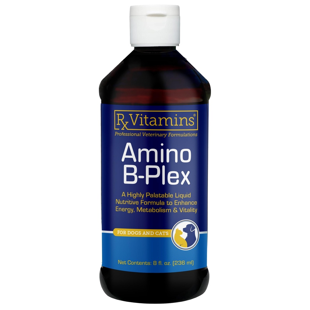 Rx Vitamiinid Amino B-Plex Cat & Dog Supplement - Vitamiin B Kompleks Vedel Plus Aminohapped koertele ja kassidele - Söögiisuvõimendaja ja kassi ja koera kehakaalu kasvataja - Toidulisandid ja vitamiinid - 8 oz