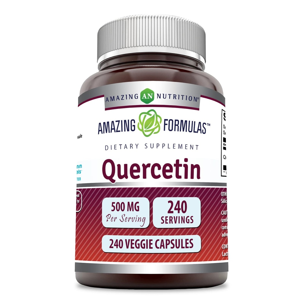 Amazing valemid Quercetin 500mg Veggie kapslid täiendada | Mitte-GMO | Gluteenivaba | toetab üldist tervist ja heaolu (240 loend)