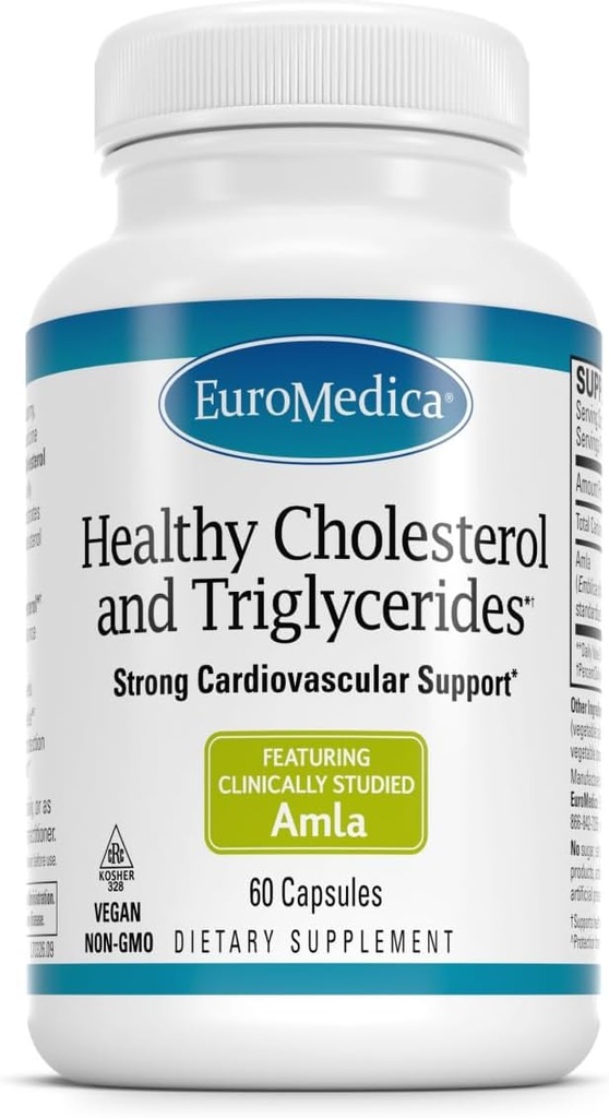 Euromedica Tervislik kolesterool ja triglütseriidid - 60 kapslit - kliiniliselt õppinud Amla - toetab tervislikku HDL & triglütseriidide taset - mitte-GMO, vegan, kosher - 30 serveerimist