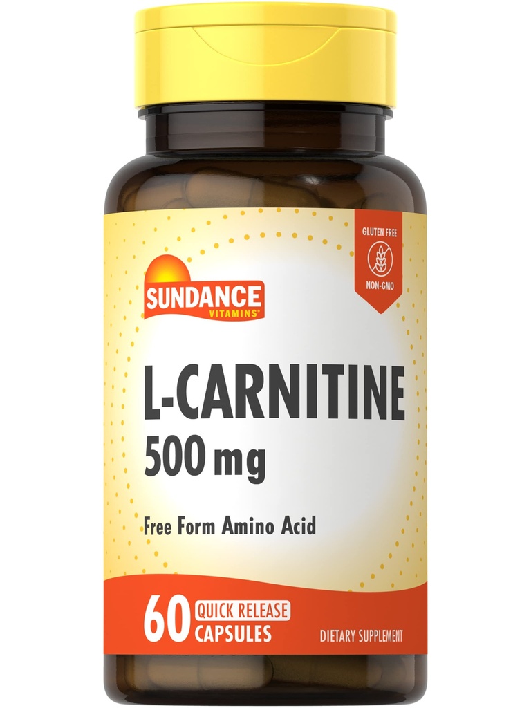 Sundance L-karnitiini tartraadi lisa 500mg | 60 kapslit | Vaba vorm Aminohape | Mitte-GMO ja Gluteenivabad tabletid