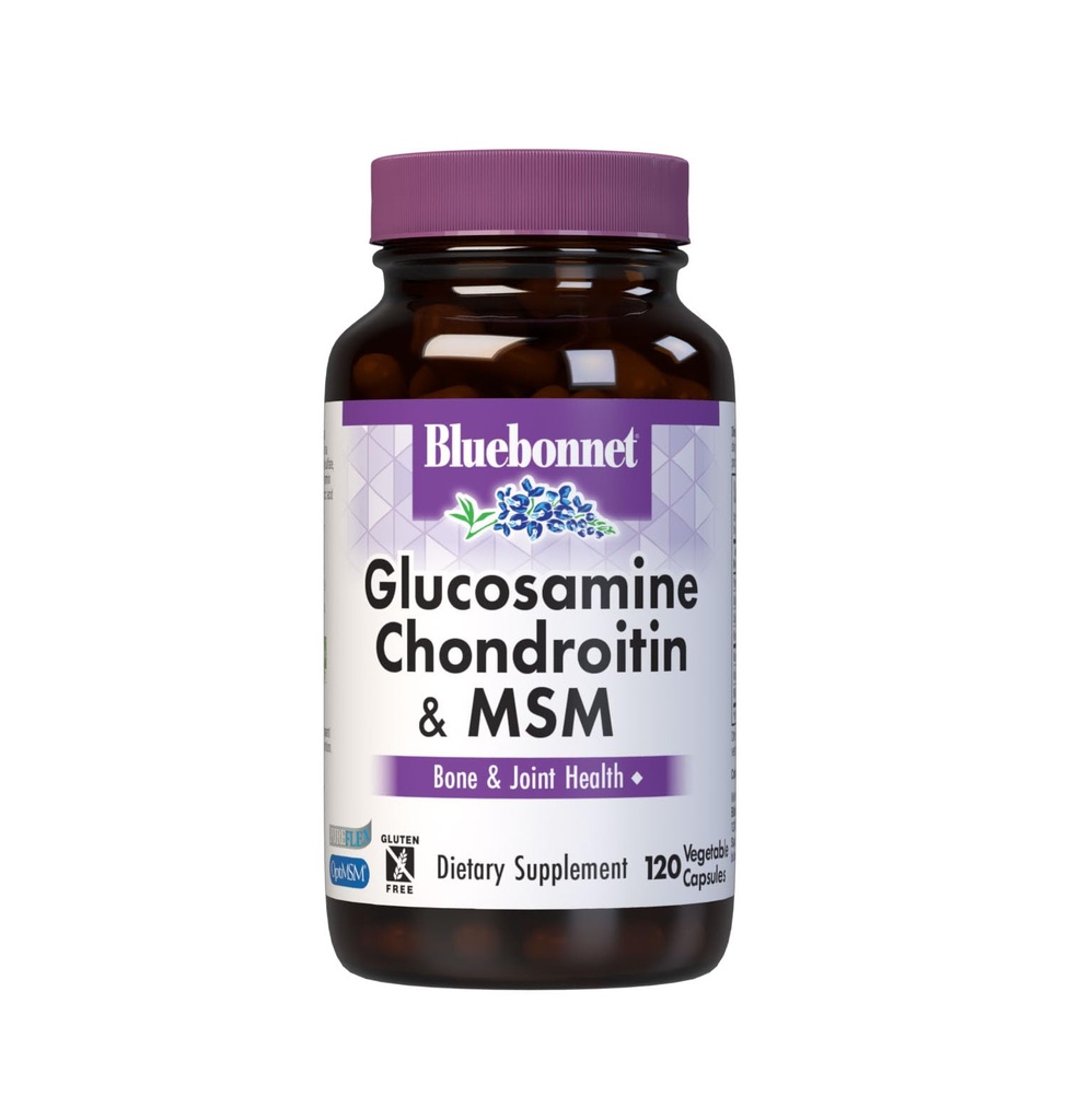 Bluebonnet Nutrition Glükosamiin Kondroitiin & MSM, Glükosamiin, Luu ja liigeste tervis *, Mitte-GMO, Gluteenivaba, Sojavaba, Piimavaba, 120 köögiviljakapslit, 40 Servingut