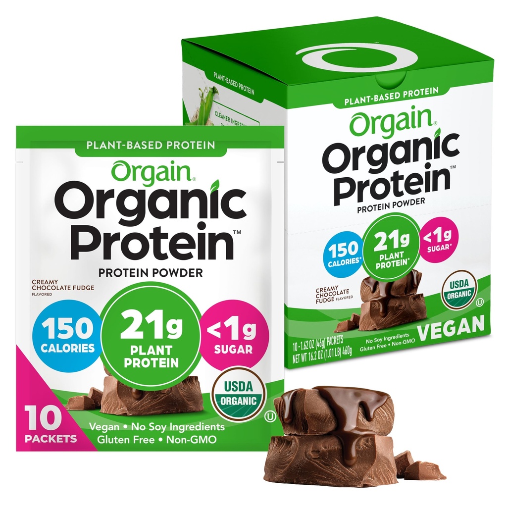 Orgaaniline veganvalgu pulber, krõbe šokolaadipulber - 21 g taimset valku, 6 g prebiootilist kiudainet, madalat süsivesikusisaldust, laktoosisisaldust ei ole, lisatud suhkrut, mitte-GMO, raputamiseks ja smuutideks, 10 reisipakki