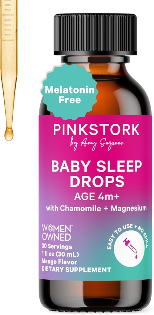 Roosa Stork Baby Sleep Drops, loomulikult toetada une ilma melatoniini imikutele, väikelastele ja lastele, Aid magada kummeli ja magneesiumiga, Baby Essentials magamaminekuks, 1 oz, 30 Servings