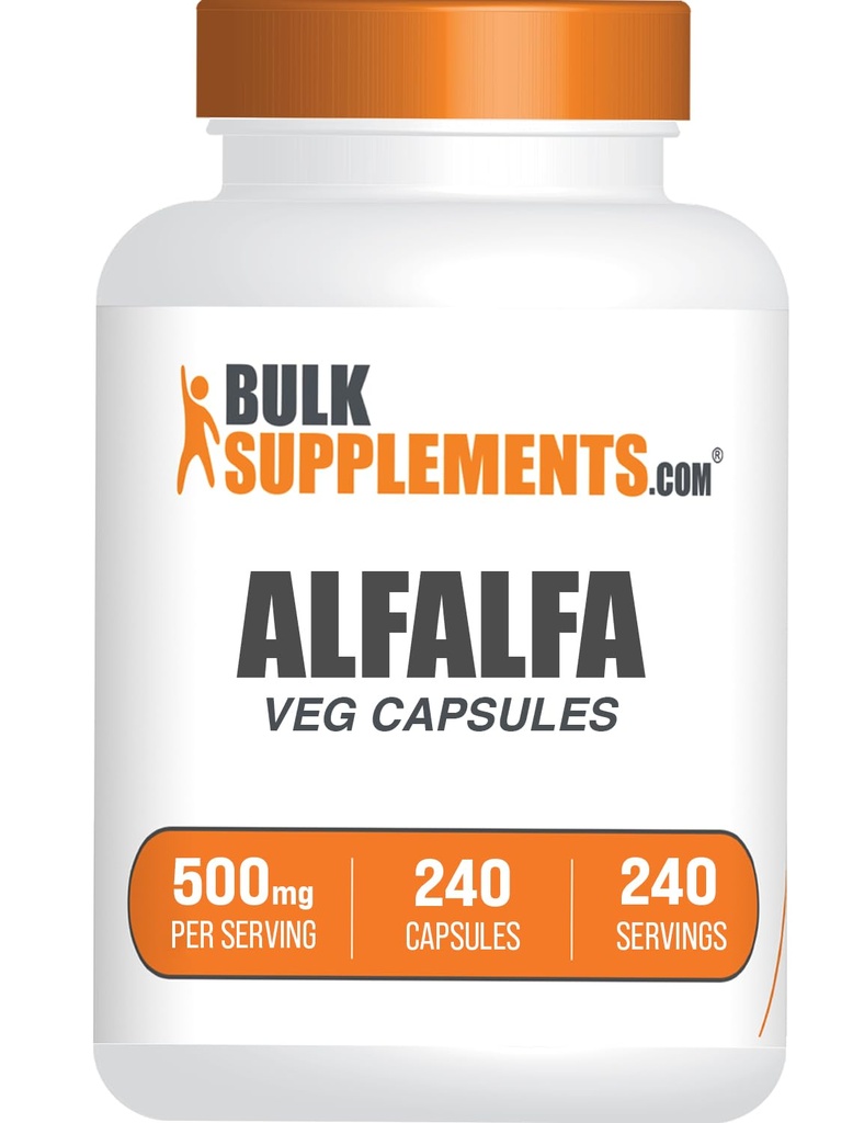 BulkSupplements.com Alfalfa ekstrakti kapslid - Alfalfa lisand, roheline supertoidulisand, Alfalfa kapslid - gluteenivaba, 1 kapsel serveerimise kohta, 240 Veg kapslit (pakk 1)