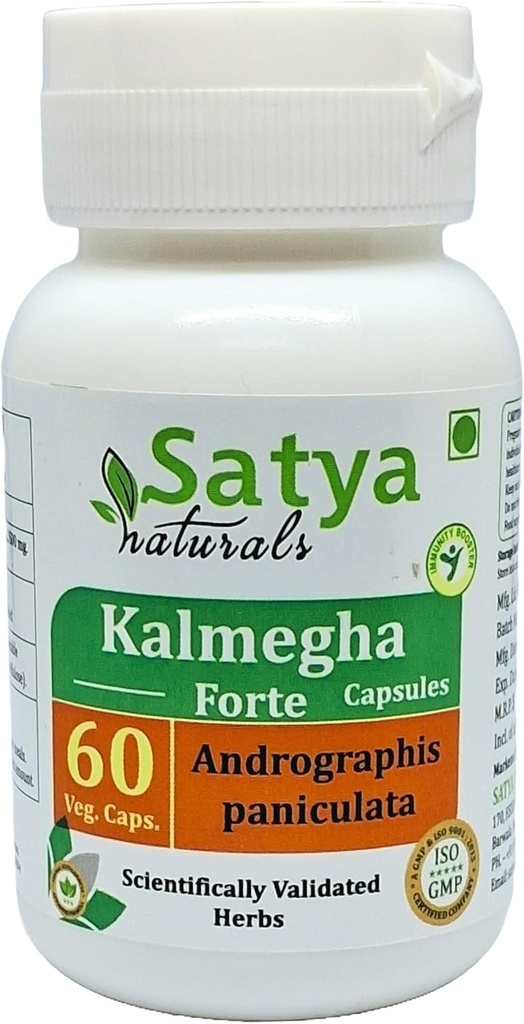 Kalmegha Forte kapslid 500 mg. 60 Veg. Kapsel | Kalmegha ( Andrographis Paniculata ) Ekstraktsioonkapslid meestele ja naistele | Ayurveda taimsed täiendused/ parandused | 10: 1 Forte (1 pudel 60 kapslit)