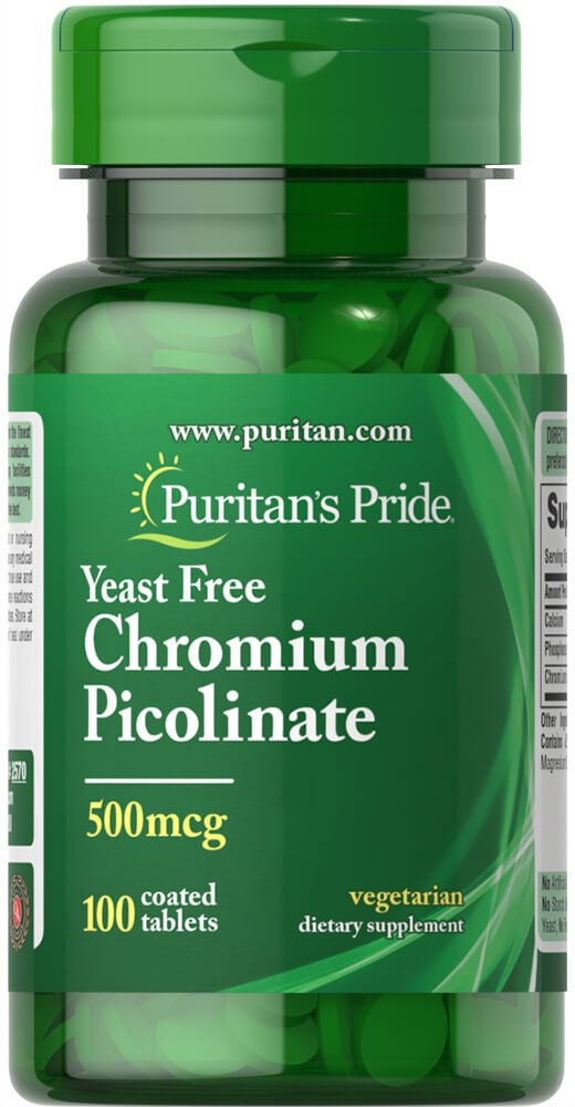 Puritaanid Pride Chromium Picolinate 500 Mcg Pärmivaba, 100 Count