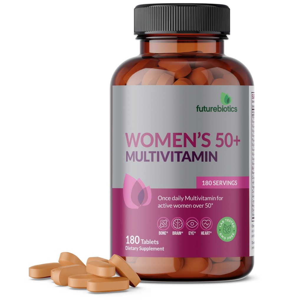 Naiste 50+ multivitamiini üks kord päevas multivitamiin aktiivsetele naistele üle 50, mitte-GMO, 180 tabletti