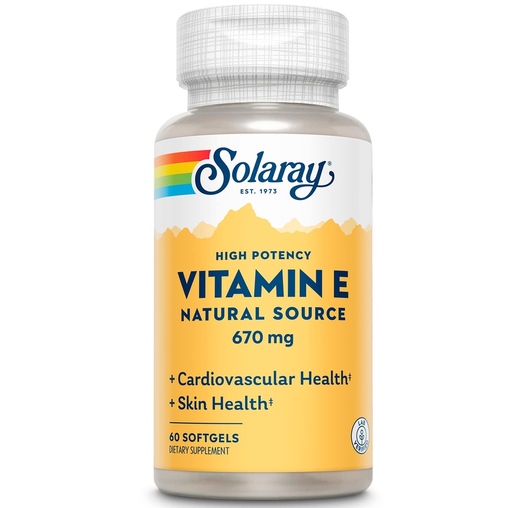 SOLARAY Vitamiin E 1000 RÜ pehmekapslid, 670 mg - d alfatokoferool E-vitamiini toidulisandid - naha tervis, südamefunktsioon ja antioksüdantide tugi - 60-päevane garantii - 60 serveerimist, 60 softgelit
