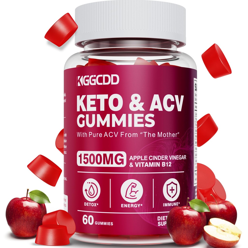 Keto ACV Gummies Täpsem Kaalulangus, Keto Gummy täiendus naistele ja meestele, 1500MG Apple Siidriäädikas & Vitamiin B12, Vegan & Non-GMO, Detox & Cleanse, Low-Carb, 60 Count