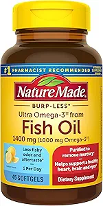 Loodus Made Burp-Less Ultra Omega-3 kalaõlist 1400 mg, toidulisand tervisliku südame toetamiseks, 45 Softgels, 45 päeva pakkumine