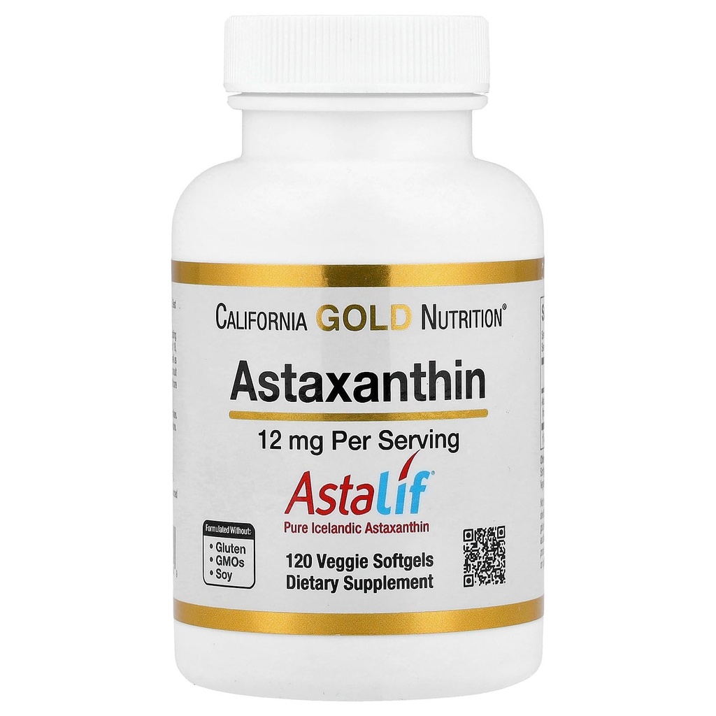 California Gold Nutrition Astaksantiin , antioksüdant karotenoid , AstaLif Pure Islandi bioloogiliselt aktiivne 99% isomeer , 12 mg , 120 Veggie Softgels