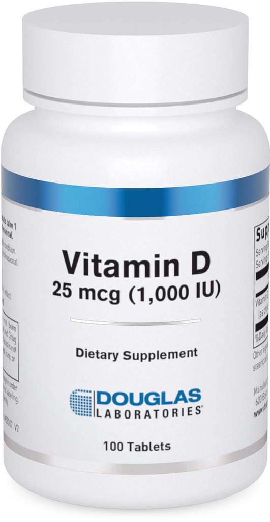 Douglas Laboratories Vitamiin D 25 mcg (1 000 RÜ) - D3 Vitamiin - Immuunsüsteemi toetamiseks, luude terviseks ja hammaste terviseks * - D-vitamiin nagu kolekaltsiferool - 100 tabletti
