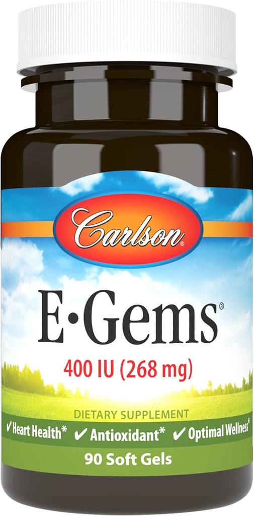 Carlson- E-Gems, 400 IU (268 mg), südame tervis ja optimaalne heaolu, antioksüdant, 90 pehmet geeli