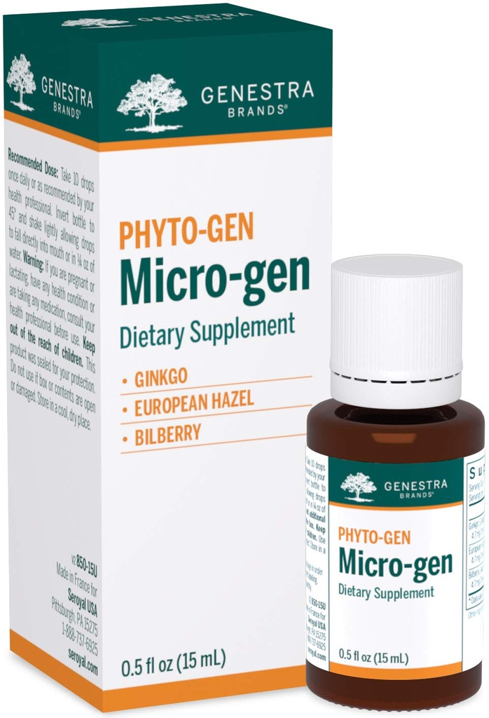 Genestra Brands Micro-gen | Gingko, Euroopa Hazel ja Bilberry taimsete täiendada | 0,5 fl. oz.