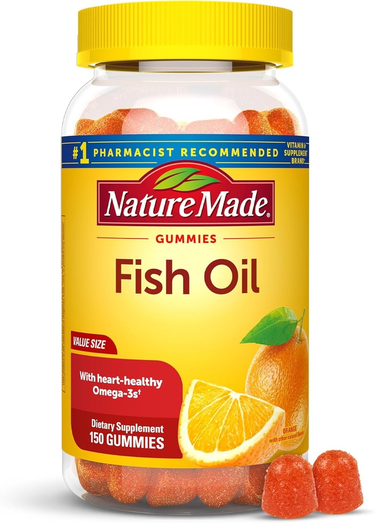 Nature Made Fish Oil Omega 3 Gummies, Omega 3 Fish Oil Supplements, Tervislik südametoetus, 150 Gummies, 75 päeva pakkumine