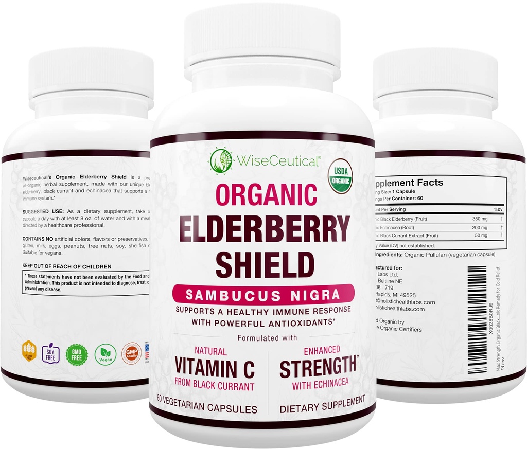 Max Tugevus USDA orgaaniline must leedrimarjas, mustsõstra ekstrakt ja Echinacea | 3 in 1 Looduslik immuunsus ja C-vitamiin | Suhkruvaba, vegan-sõbralik | Homöopaatiline ravim | 60 krahv