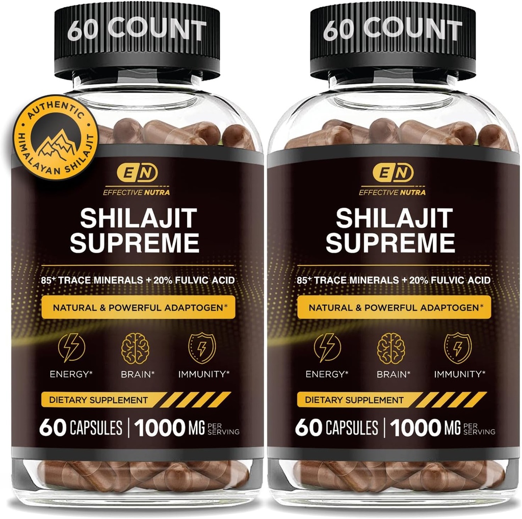 Efektiivne NUTRA Pure Shilajit kapslid meestele ja naistele - Pure Himalayan Shilajit meestele ja naistele - kõrge jälgi mineraalid ja fulvic happe - 10000mg Authentic Shilajit ekstrakti serveerimisel (120 Count)