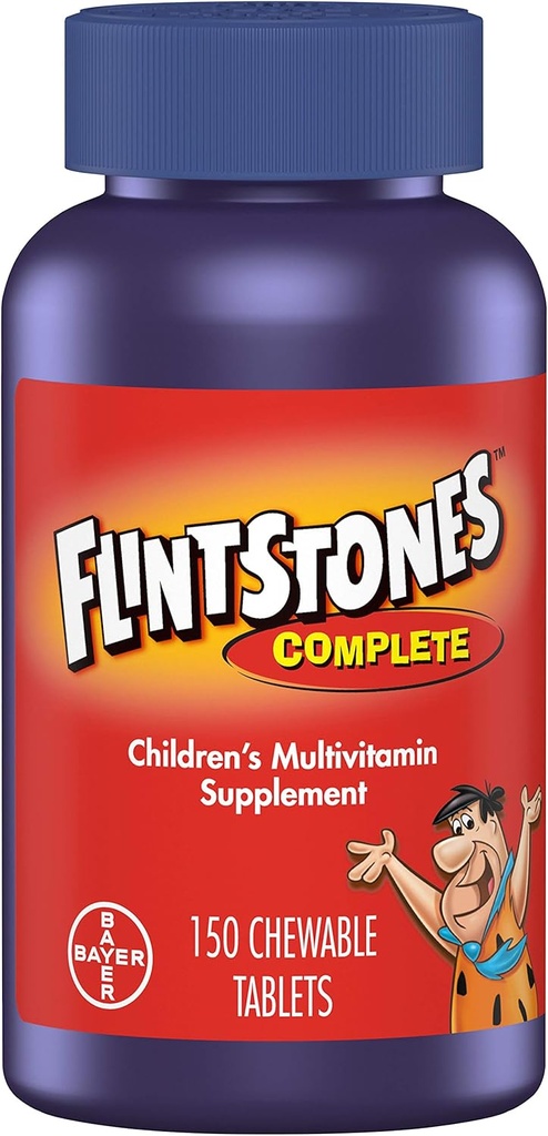 Flintstones näritavad lapsed Vitamiinid, täielik multivitamiin lastele ja väikelastele raua, kaltsiumi, C-vitamiini, D-vitamiini ja rohkem, 150ct