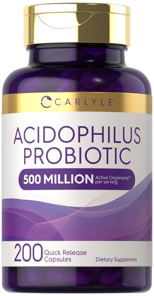Carlyle Acidophilus Probiootilised kapslid naistele ja meestele | 500 miljonit CFU | 200 pillid | Lactobacillus Supplement | Non-GMO ja Gluteenivaba