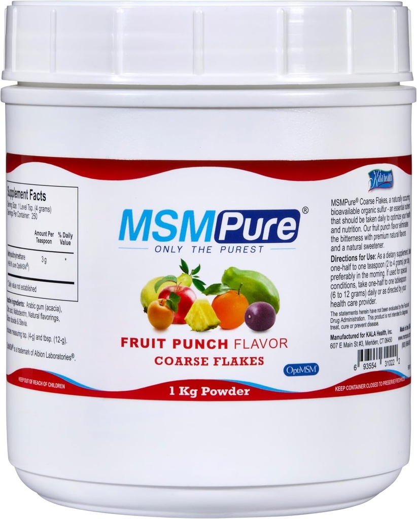 KALA TERVISHOIUS MSMPure Fruit Punch Maitsestatud jämedad MSM pulbrihelbed - US-Made MSM liigeste tervise, naha välimuse ja juuste ja küünte toetamiseks - 2,2 naela, orgaaniline väävel