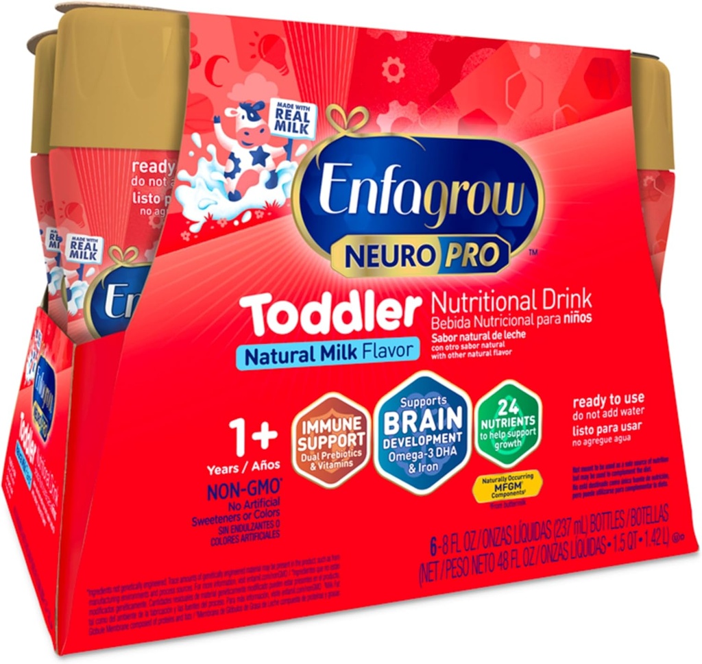 Enfagrow NeuroPro väikelaste toitumisjook, valmistatud tõelisest piimast, aju-ehitav oomega-3 DHA, toitained ja prebiootikumid kasvuks ja immuunsuse toetamiseks, mitte-GMO, väikelaste piimapulber, 8 Fl Oz, 6 loend