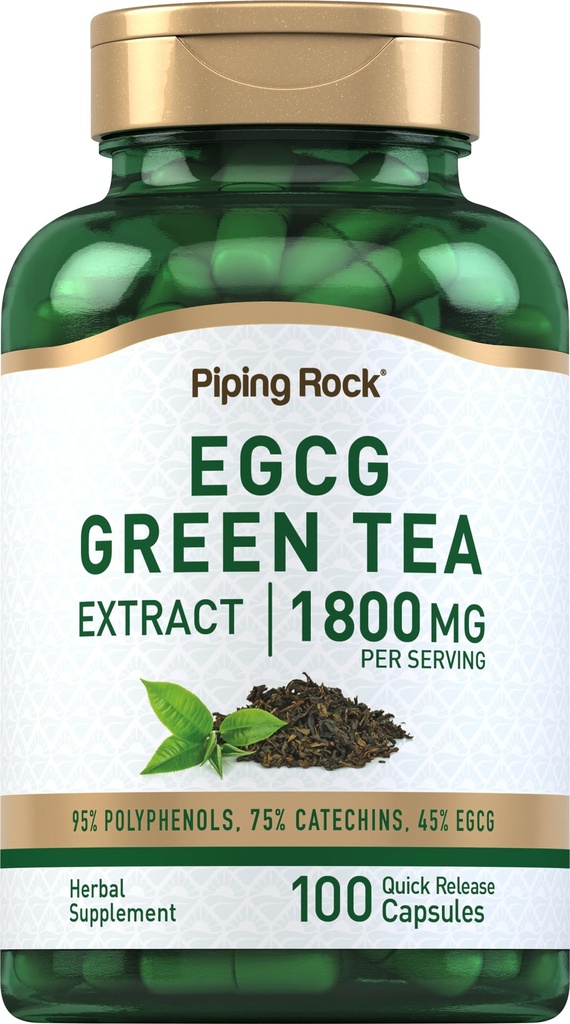 Piping Rock EGCG Green Tee ekstrakt 1800 mg | 100 kapslit | Standardiseeritud täiendus | Mitte-GMO, Gluteenivaba