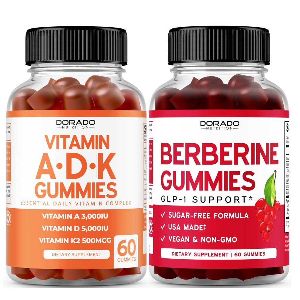 ADK Kummid Vitamiin D3 K2 (60 kummikut) Suhkruvaba Vitamiin D3 K2 - Täiendus D & K - 10 Vegan Supplement - Berberine Gummies koos Ceylon Cinnamon täiskasvanutele - Non GMO & Valmistatud USA
