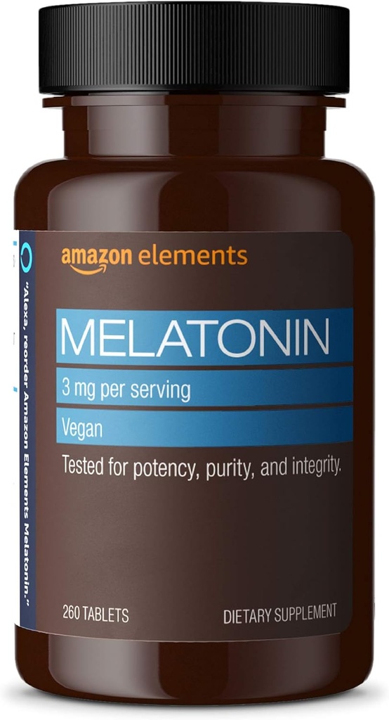 Elemendid Melatoniin 3mg, Aitab aeg-ajalt unetus, Vegan, Maitsestamata, 260 tabletti, 8 kuu pakkumine (pakend võib erineda)
