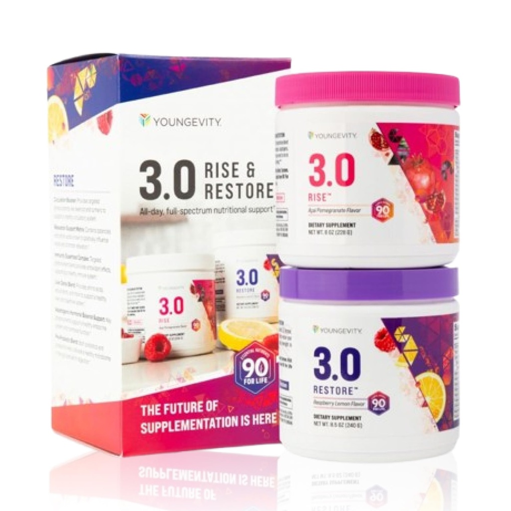 Youngevity Beyond Tangy Tangerine 3.0 Rise & Restore | Dual-System Supplement for Day & Night | Natural Energy, Cognitive Immune & Seedetrakti Toetus | Acai Granaatõuna & Vaarika Sidrun