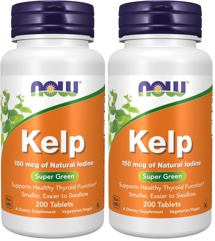 NOW Supplements, Kelp 150 mcg looduslik jood, lihtsam alla neelata tablett, Super Green, 200 tabletti (pakk 2)