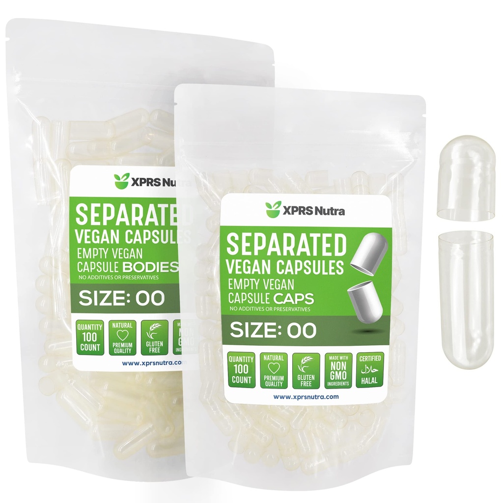 XPRS Nutra Vegan Suurus 00 Eraldatud Kapslid - 100 Loe Selge Premium Tühjad kapslid eraldatud kottides - 00 Pillid Tühi DIY täienduse täitmiseks