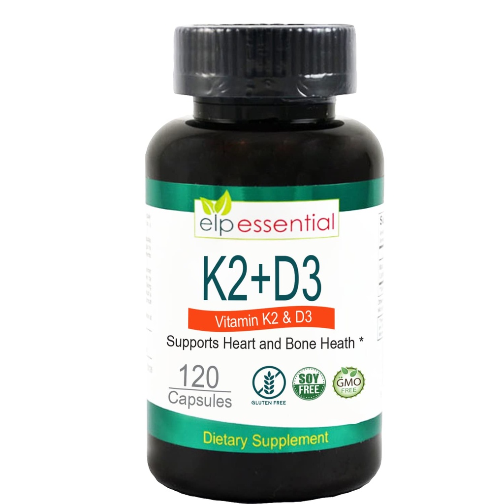 ELP OLULINE K2-vitamiin koos D3-lisandiga luu ja südame tervis, kapslid K2+D3 Vitamiinid 120 kapslit