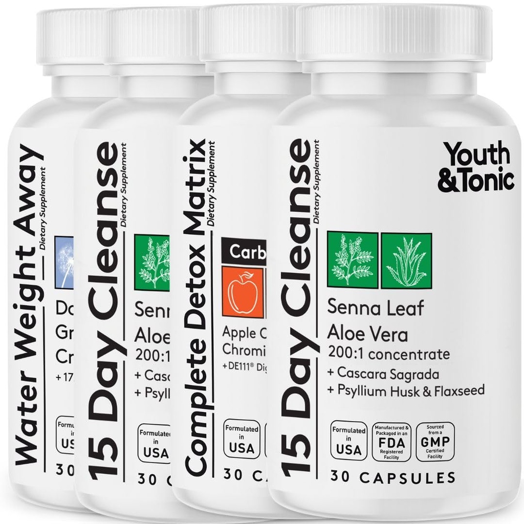 Detox Cleanse Kick Off Weight Management and Extra Colon Cleanser. 4pk veekadu, Bloating, Lame kõht, Puffiness w Apple Siider Äädikas, Senna Leaf, Glucomannan, Chromium, Probiootikum 120 pillid