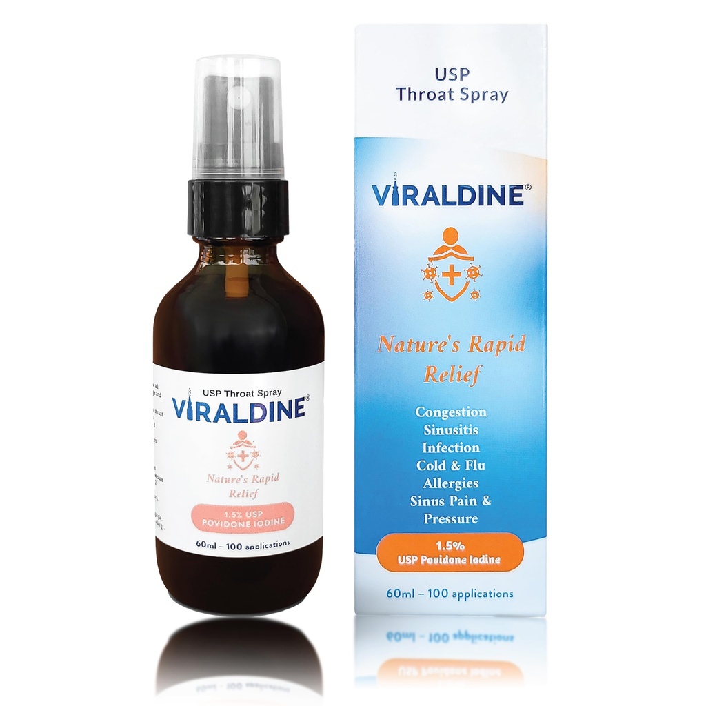 1,5% Povidone-jood Sore Throat Spray, Microplastic-Free Pudel, FSA / HSA Eligible, 60 ml