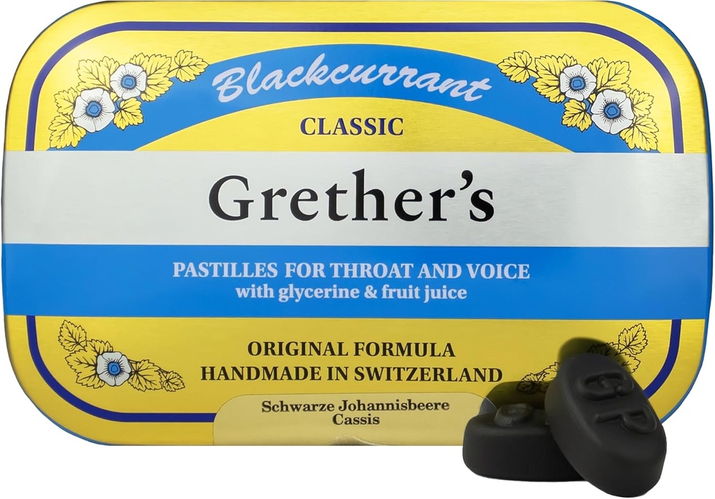GRETHER's Pastilles Classic Blackstarrant Natural Remedy Kuiv Suu Relief - Rahuldav Kurk & Tervislik Hääl - Pikaajaline maitse, Kingitus lauljatele - 1-Pakk - 3,75 oz.