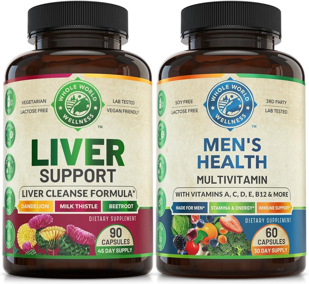 Maksapuhastus Detox Repair Formula & Mens Daily Multivitamiinid Bundle (üks pudel iga). Kollektiivselt toetab maksa tervist, terviklikku heaolu, suurendatud energiat, vastupidavust ja jõudlust. USA Made.