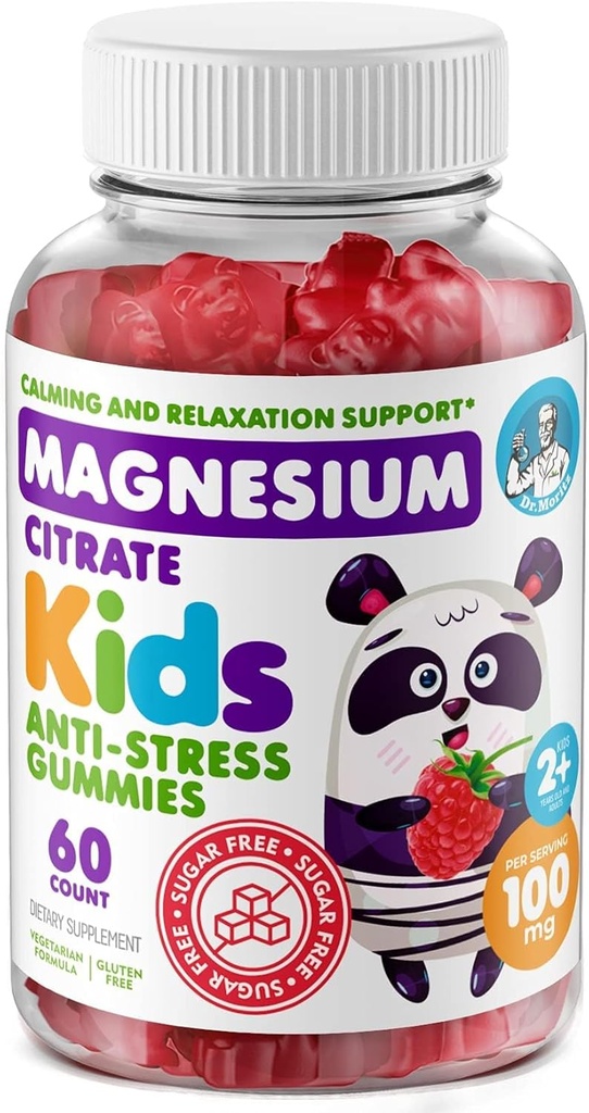 DR. MORITZ suhkruvaba magneesiumkummid lastele ja täiskasvanutele - mitte-GMO Kids Magnesium Gummies - Vaarikamaitse - 1-Pack (60 krahv)