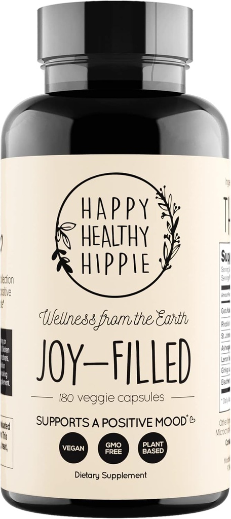 Joy-Filled Mood Support Supplement - 7 Herb Complex w/St. Johns Wort (180 Ct) | Rhodiola Rosea, Eleuthero, Ashwagandha | Stressi leevendamine - aitab rahustada meelt ja keha | 100% taimepõhised õnnelikud pillid