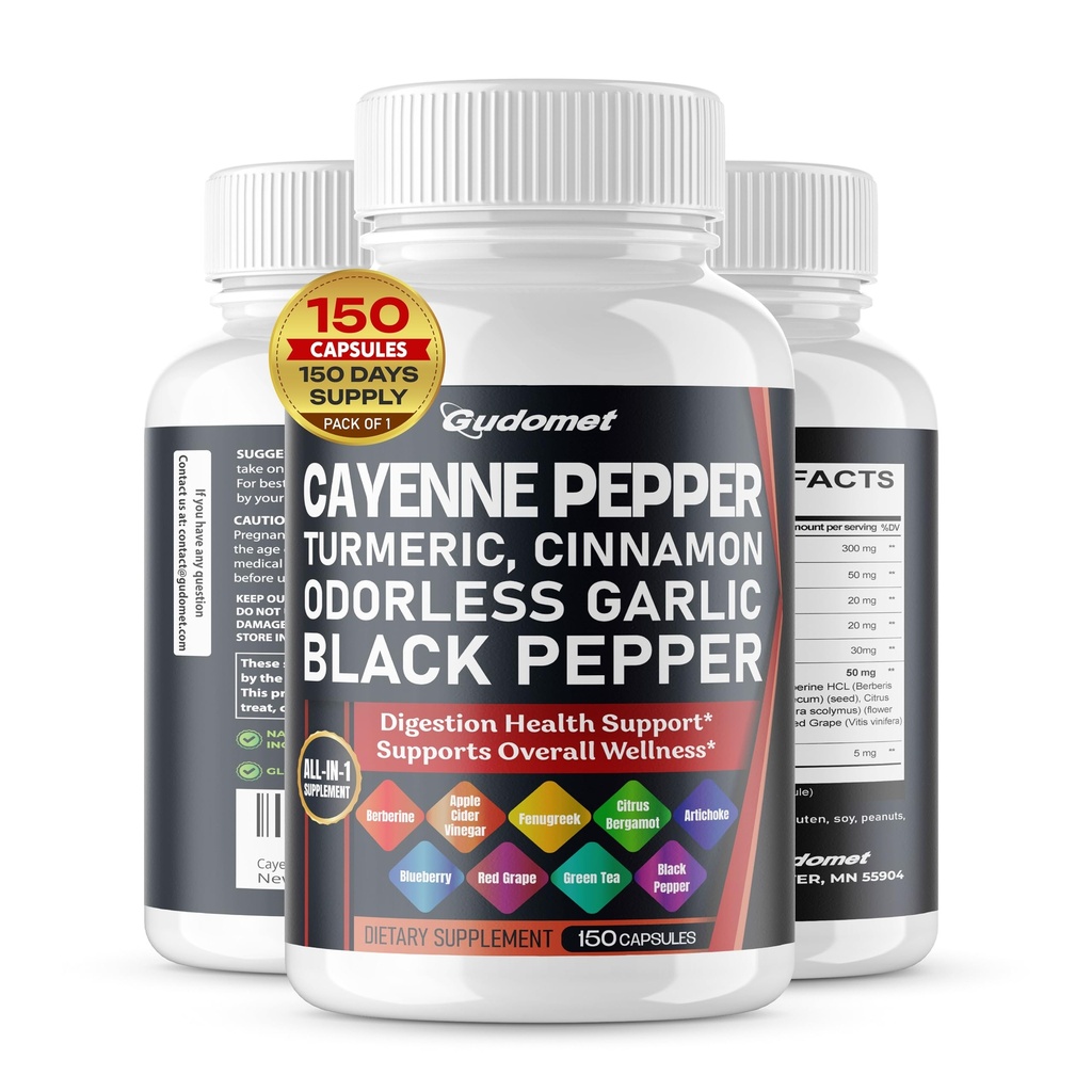 Cayenne Pepper Turmeric Lõhnatu küüslaugukaneel Fenugreek Citrus Bergamot Artišokk Mustikas Roheline Tee Must pipar - 150 kapslit - valmistatud USA-s