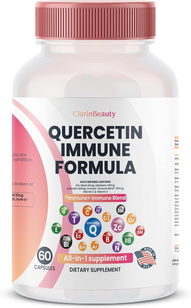 ClarinBeauty Quercetin 1000mg Zinc 50mg Vitamiin C 1000mg Vitamiin D 5000 IU Bromelain Elderberry & 350mg Immune Defense Support Supplement rikastatud Artemisinin, Sea Moss, Küüslauk, Echinacea