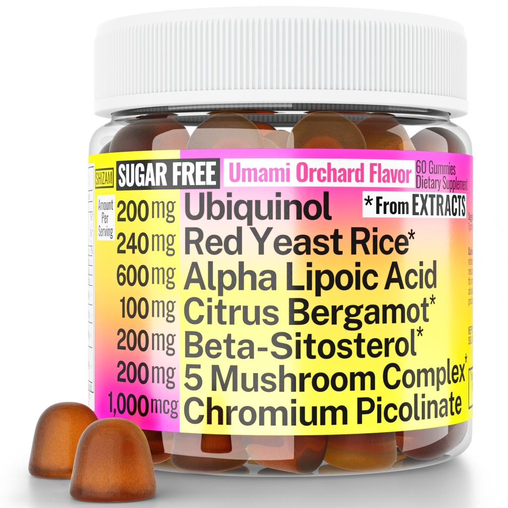 Red Pärmi riis Alpha Lipoic Acid Ubiquinol CoQ10 Citrus Bergamot beeta-Sitosterol Chromium Pikolinaat Suhkru-Vähem Gummies w Lion's Mane Turkey Sail Reishi Cordyceps Chaga, Pills Capsules Supplement Alt