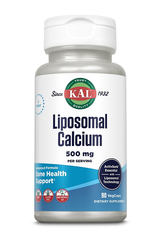 KAL Liposomal Kaltsium 500 mg, kõrge imendumisega Kaltsiumilisand, oluline kaltsiumitoetus, Vegan, Gluteenivaba, Sojata, 30 Servings, 90 VegCaps