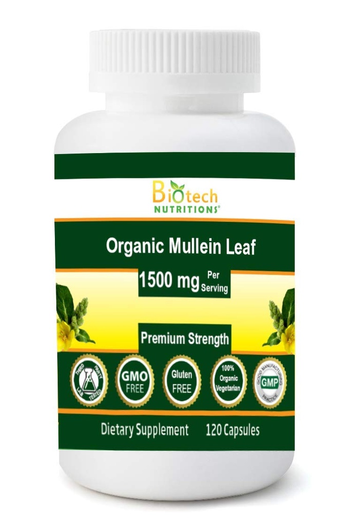 Orgaaniline Mullein Leaf 1500 mg Ameerika Ühendriikides valmistatud 120 köögiviljakapslit